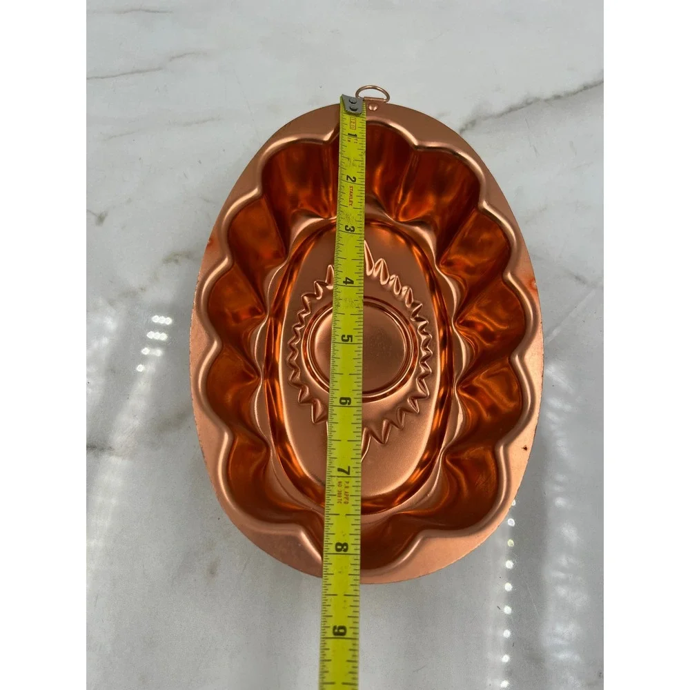 Vintage Copper Sunburst Jello Mold 3 Cup Oval Scalloped Wall Decor Hanging Pan